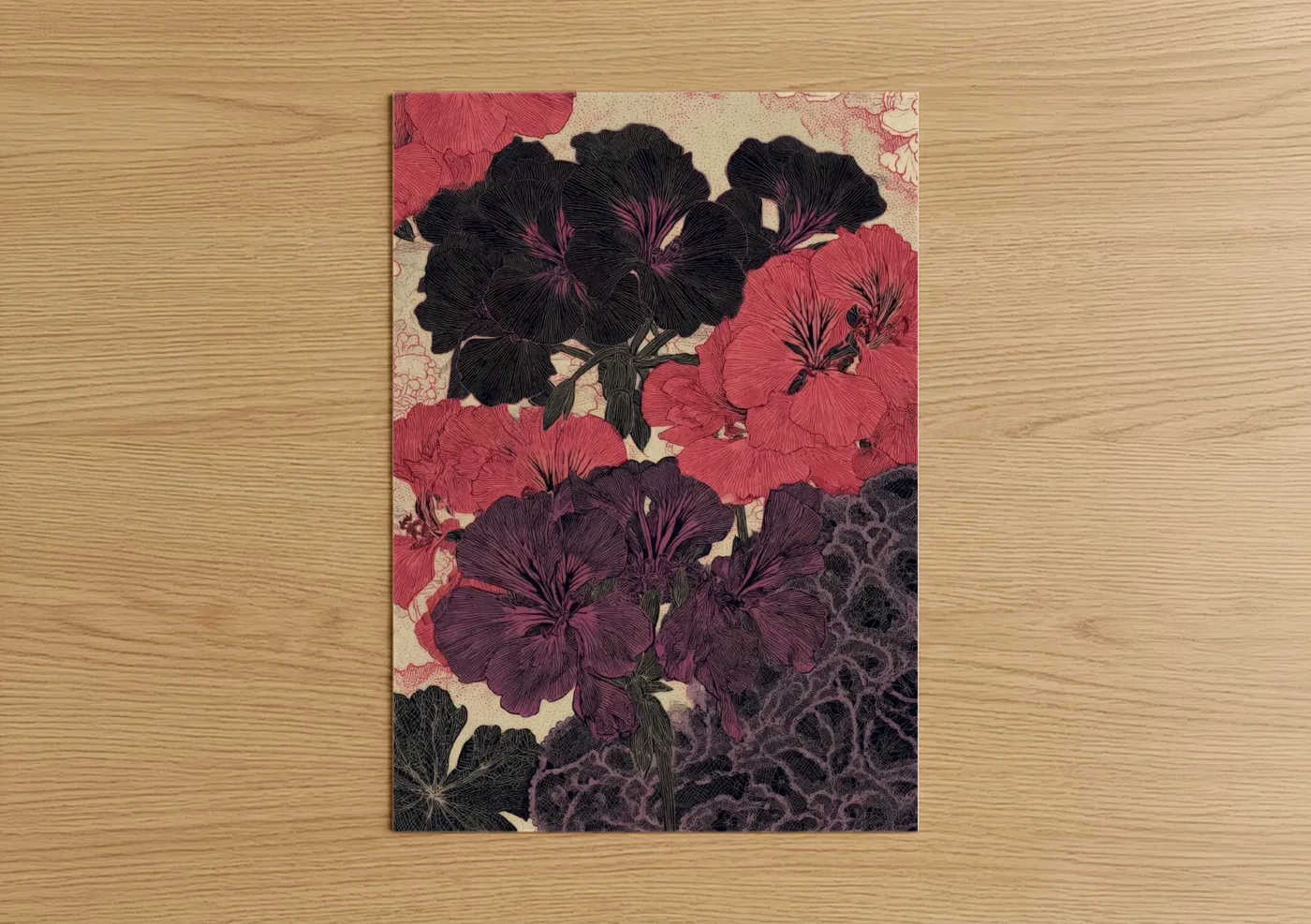 Midnight Geranium Floral Wall Art