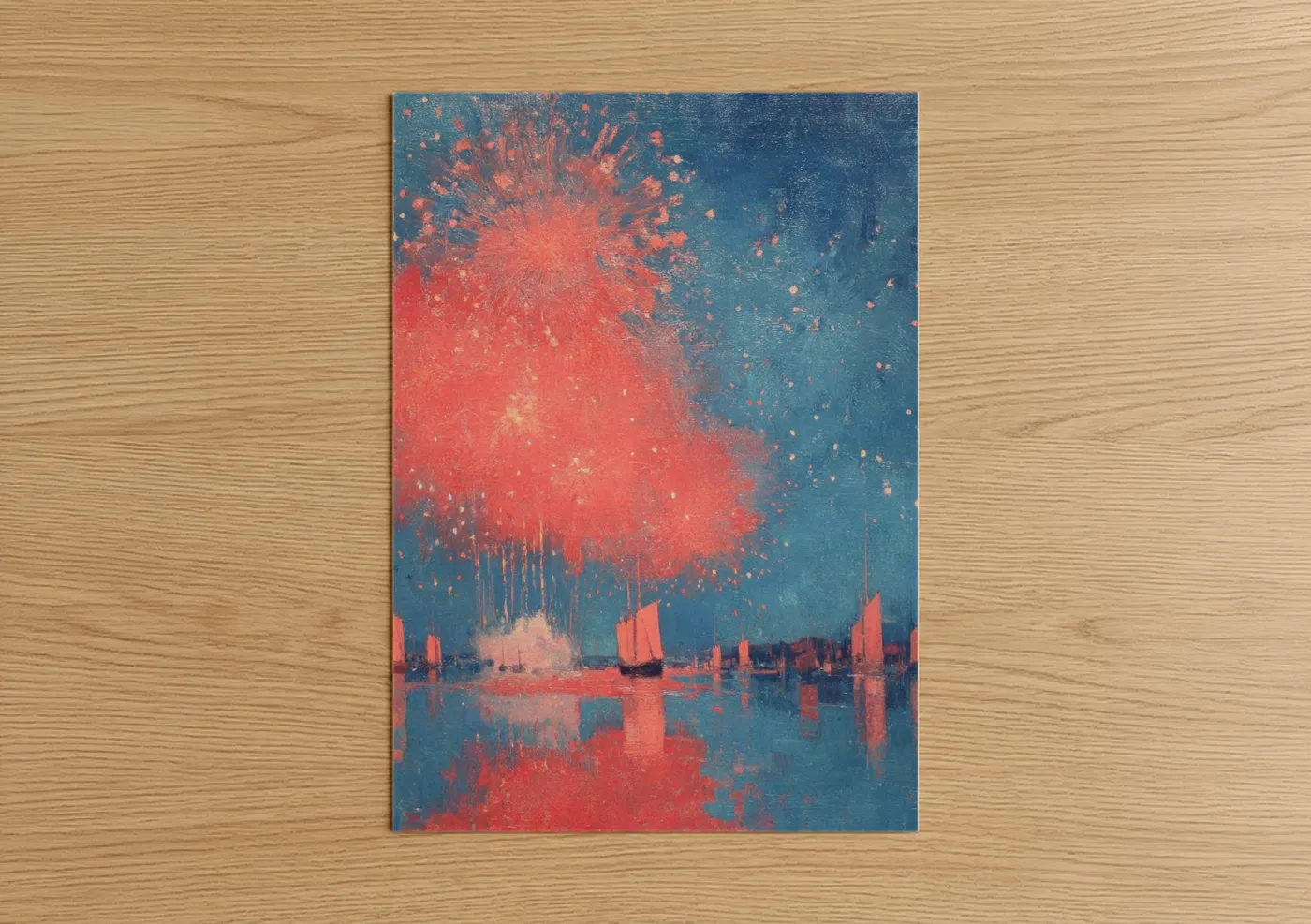 Red Fireworks Cityscape Explosion Wall Art