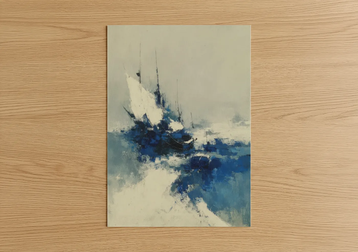 Misty Sailboat Abstract Ocean Wall Art