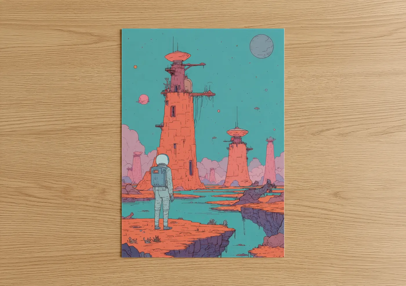 Astronaut Outpost Sci-Fi Comic Wall Art