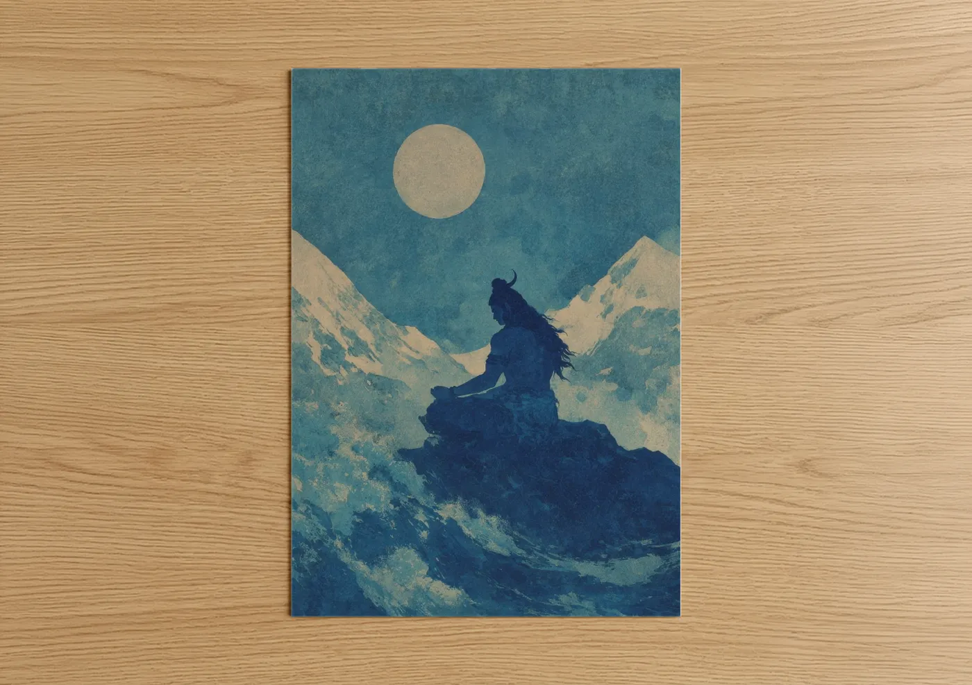 Hinduism Meditation Mountain Moonlight Wall Art