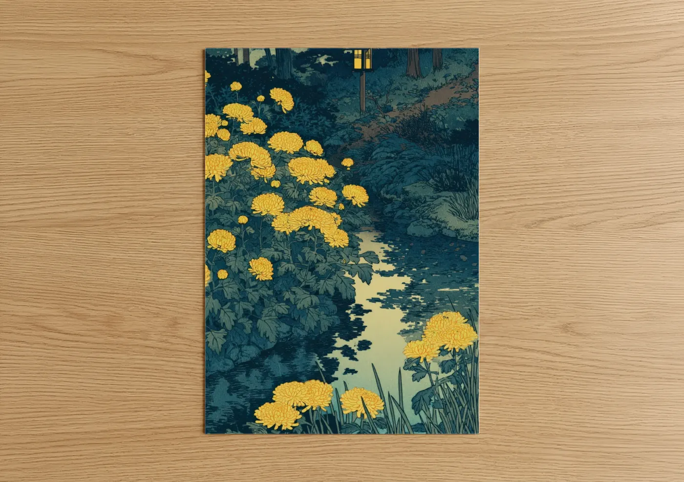 Moonlit Chrysanthemums Night Garden Wall Art