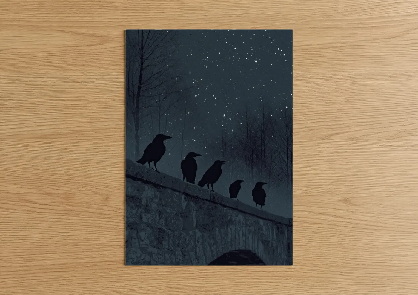 Starlit Ravens Night Sky Silhouette Wall Art