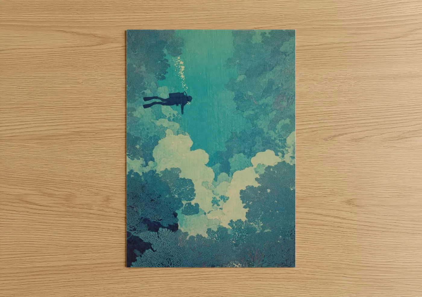 Serene Diver Underwater Coral Reef Wall Art