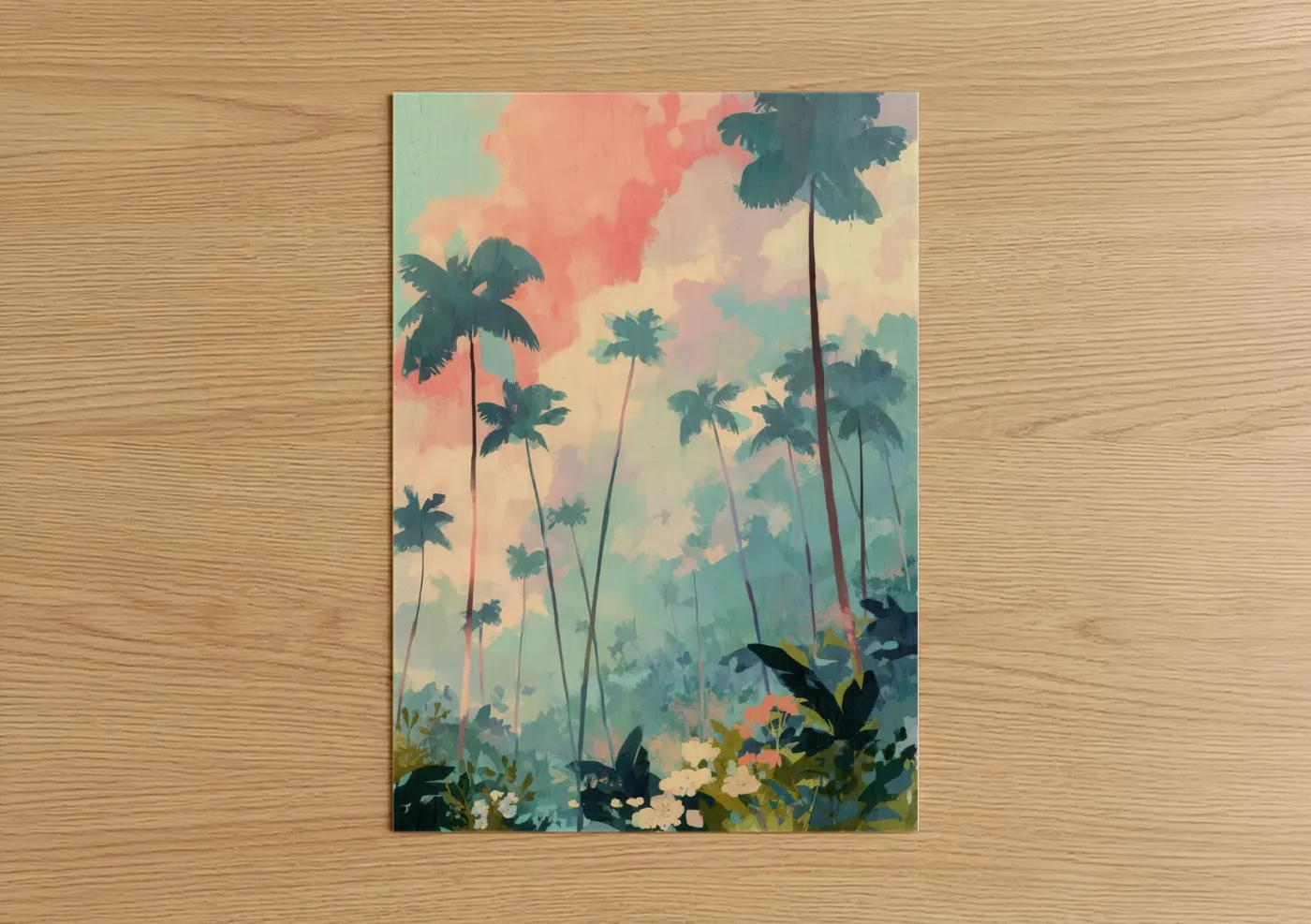 Tropical Palm Forest Watercolor Sunset Wall Art
