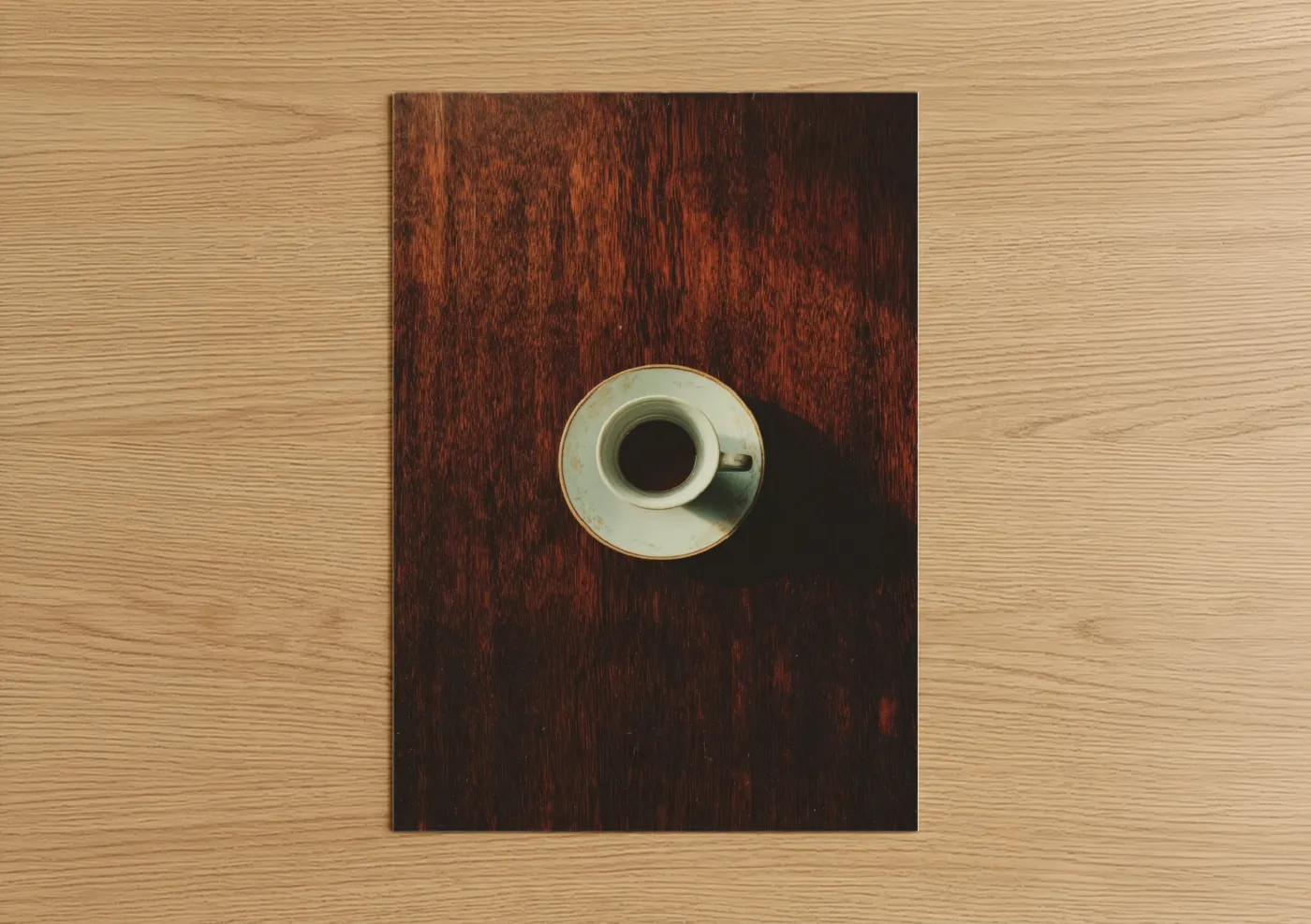 Minimalist Coffee Cup Wooden Table Wall Art