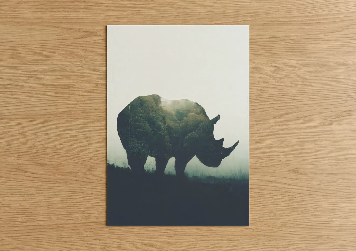 Forest Rhino Double Exposure Nature Wall Art