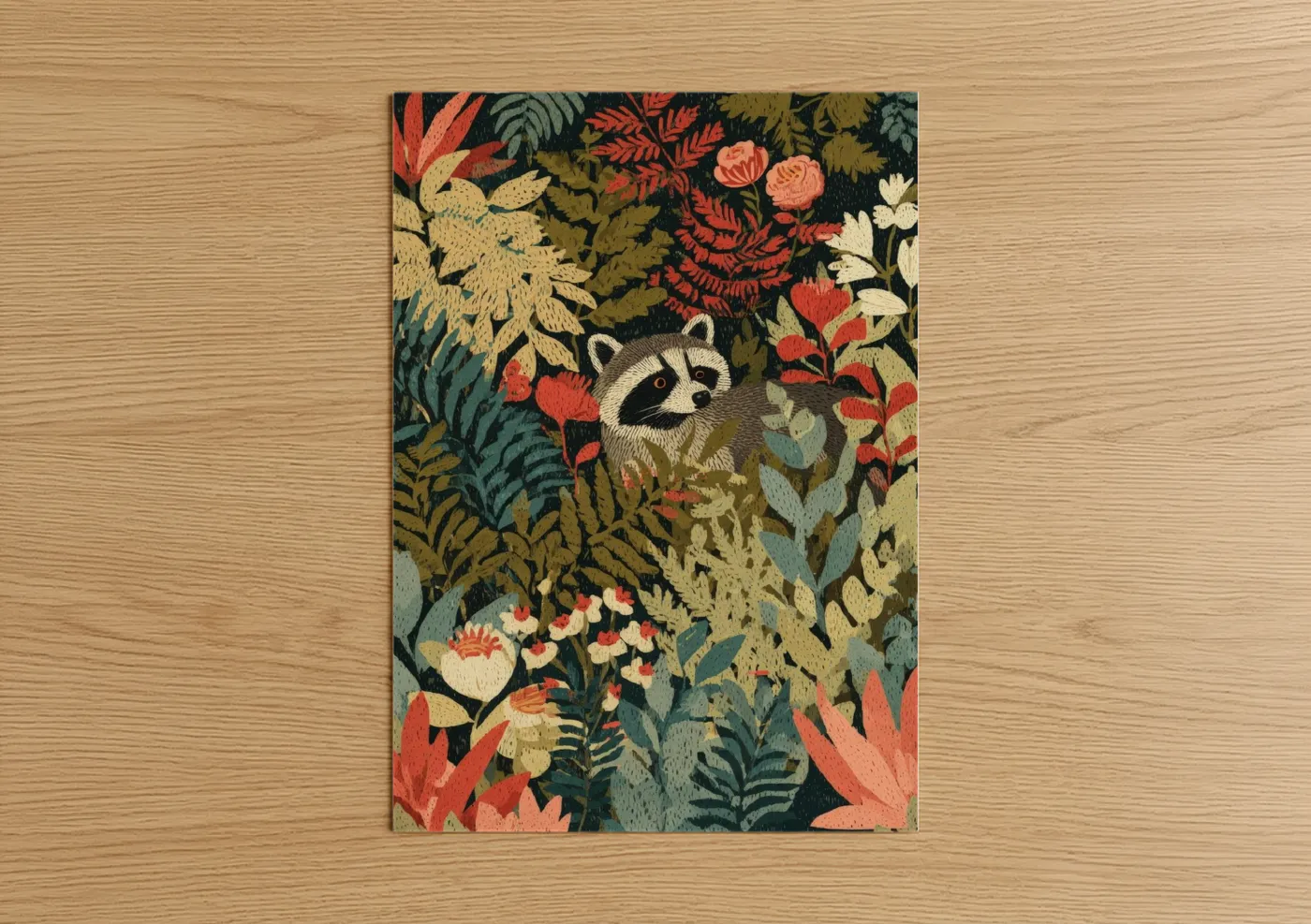 Botanical Raccoon Floral Wildlife Wall Art