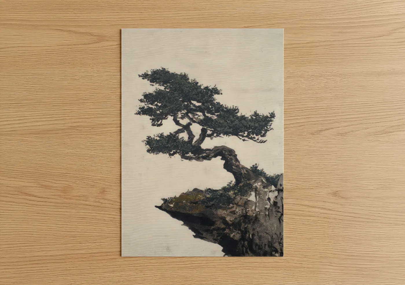 Ancient Bonsai Tree on Rocky Cliff Wall Art