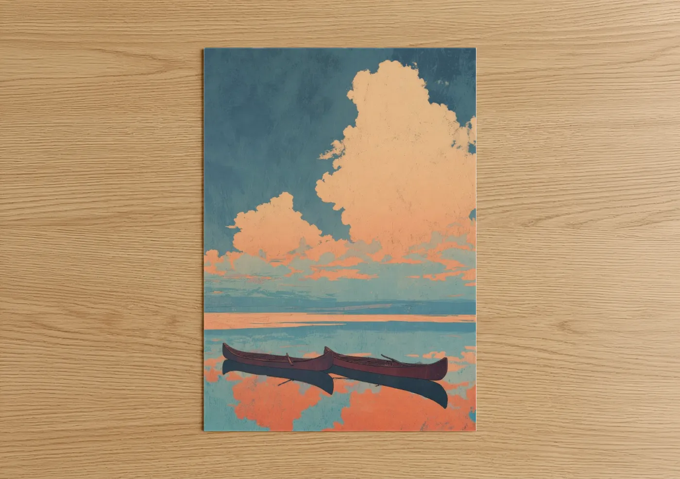 Vintage Canoe Sunset Landscape Wall Art