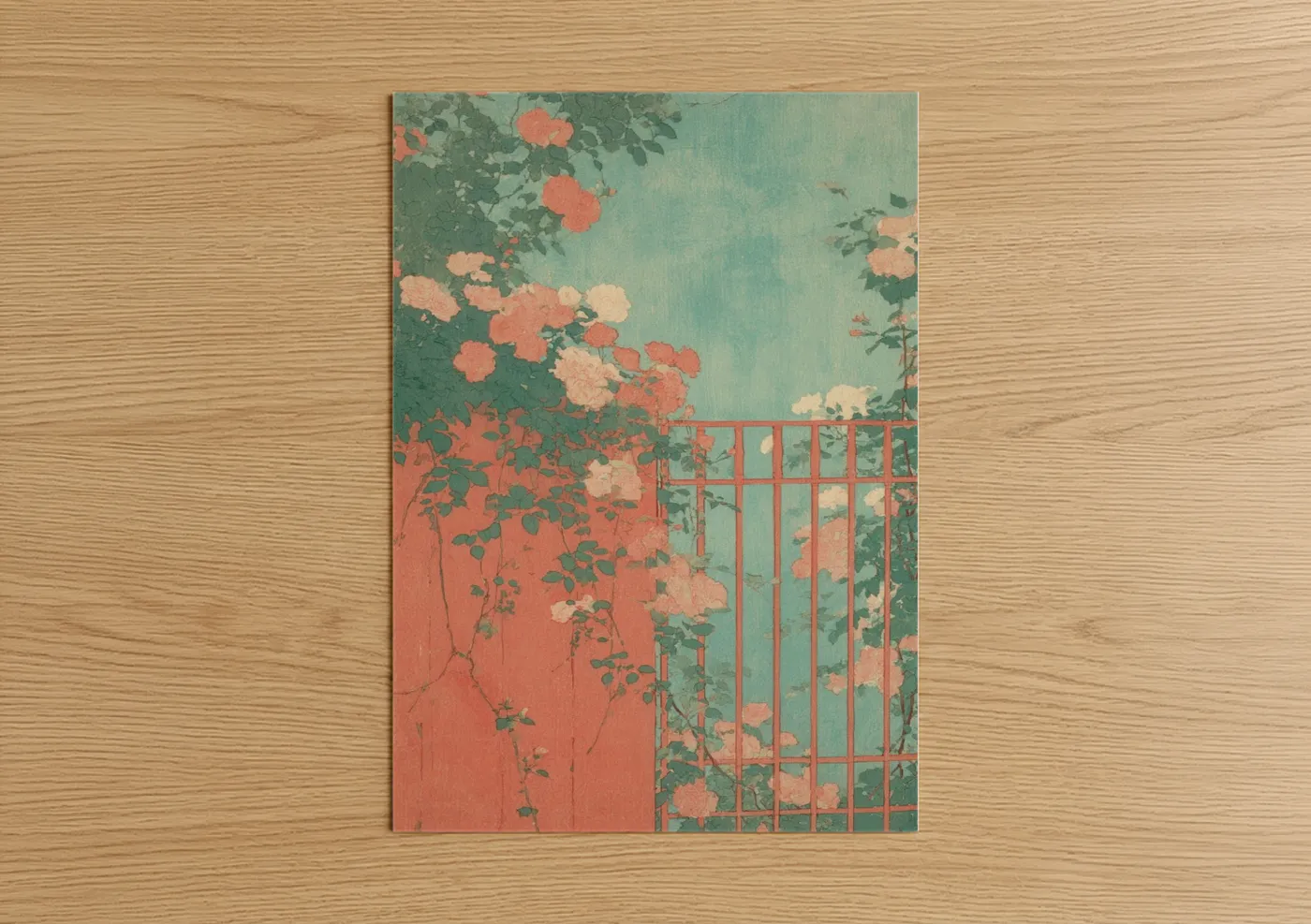 Vintage Garden Gate with Flowering Vines Wall Art