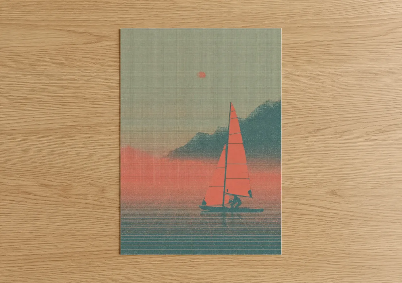 Crimson Sailboat Sunset Water Sports Wall Art