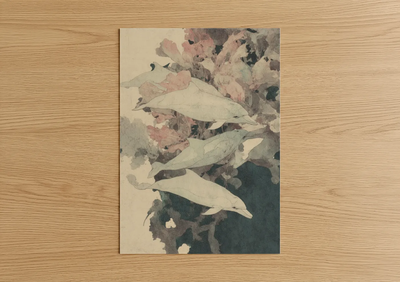 Graceful Dolphins Watercolor Wall Art