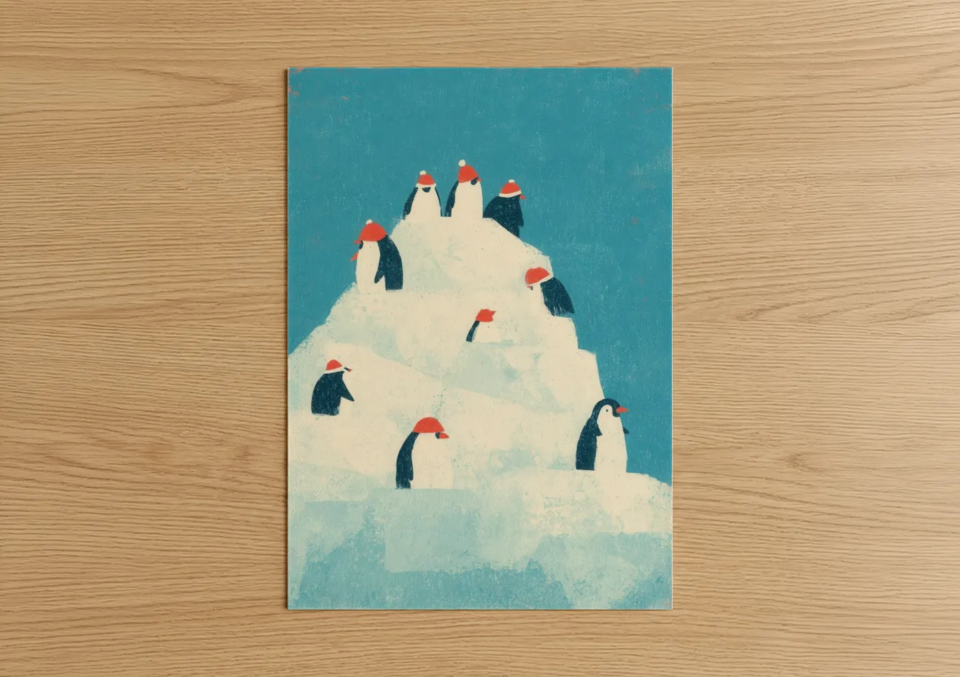 Festive Penguin Parade Christmas Wall Art