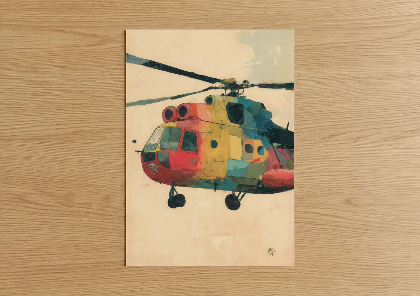 Colorful Helicopter Art Print Wall Art