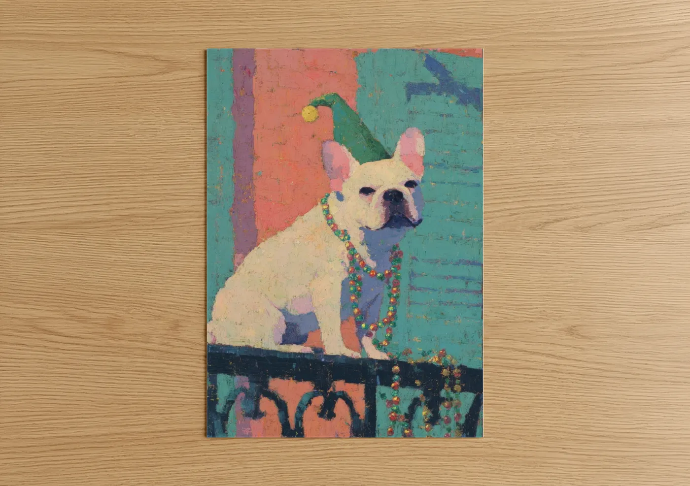 Festive French Bulldog Mardi Gras Wall Art
