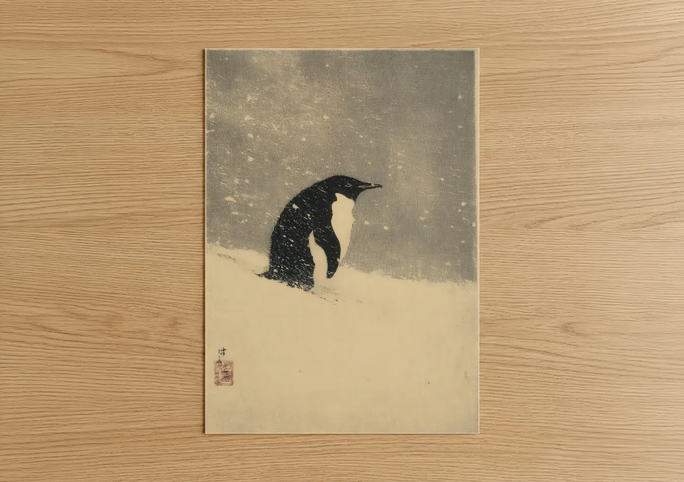 Snowy Penguin Winter Illustration Wall Art