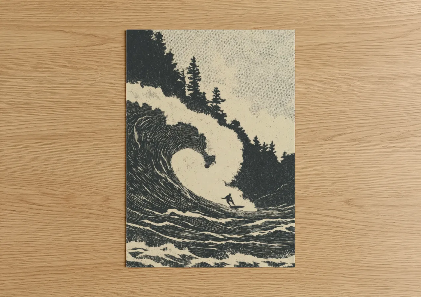 Summer Surfer Wave Mountain Landscape Wall Art