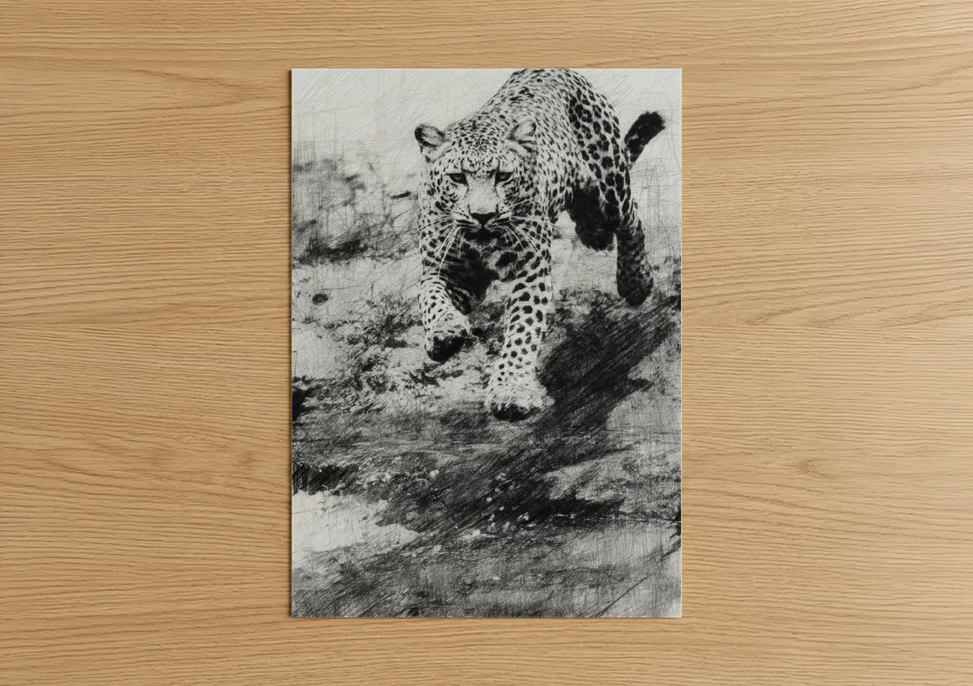 Prowling Leopard Wildlife Sketch Wall Art
