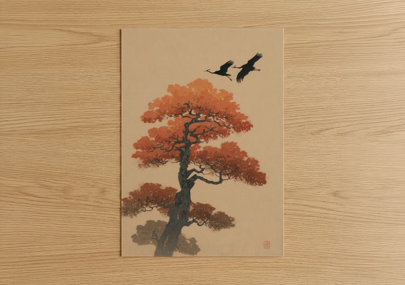 Autumn Cedar Tree Japanese Wall Art