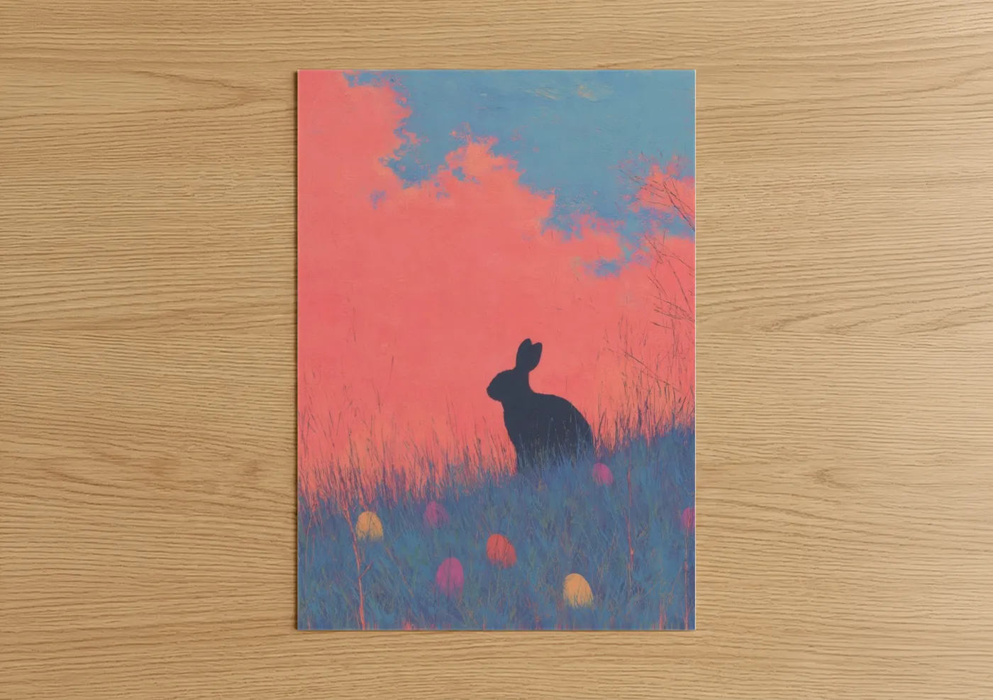 Rabbit Silhouette Easter Sunset Wall Art