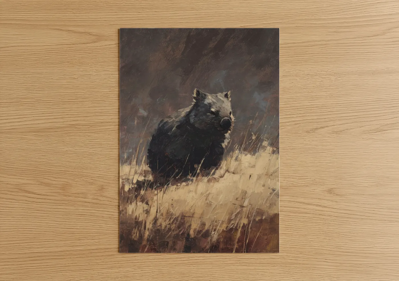 Wombat in Dry Grassland Wildlife Wall Art