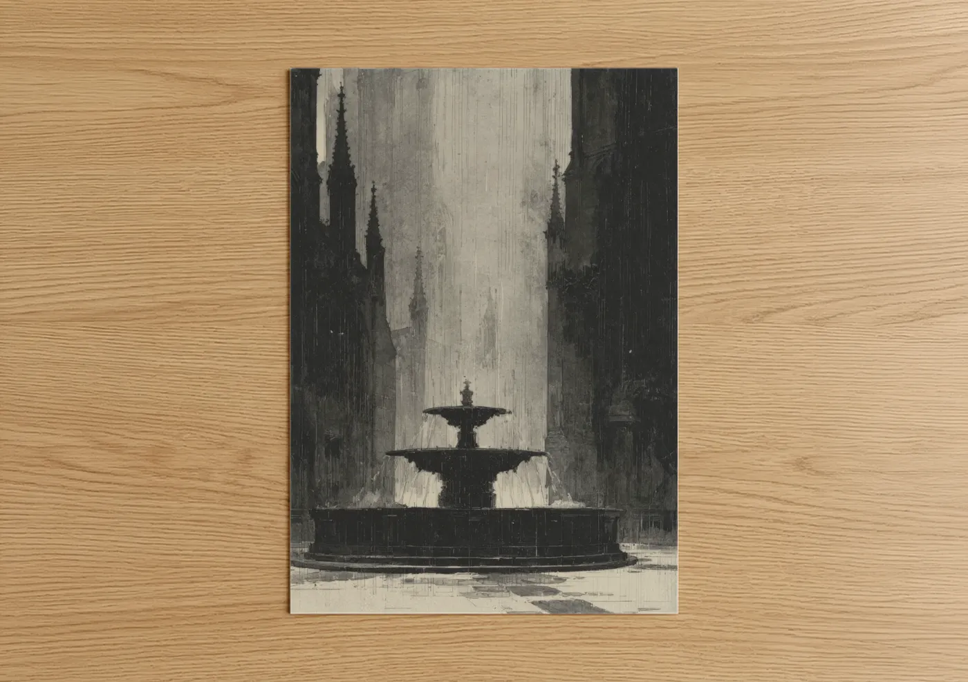 Gothic Cathedral Fountain Architecture Wall Art