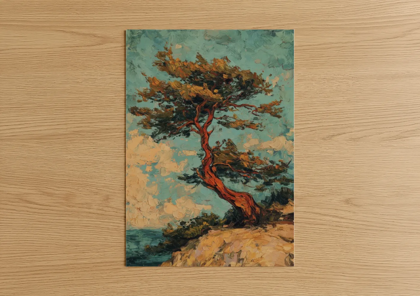 Windswept Cedar Tree Coastal Landscape Wall Art