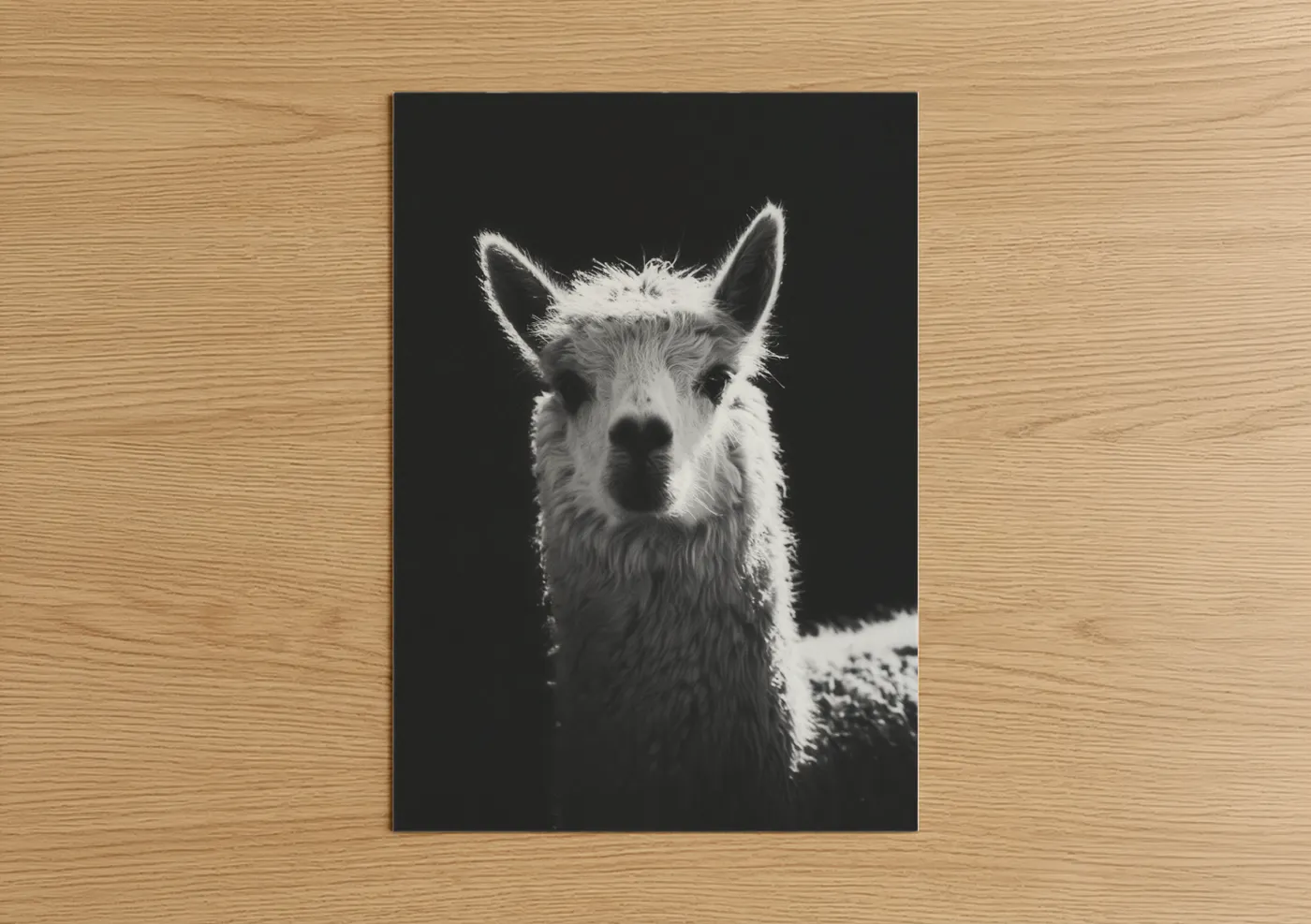 Snowy Alpaca Portrait Black and White Wall Art
