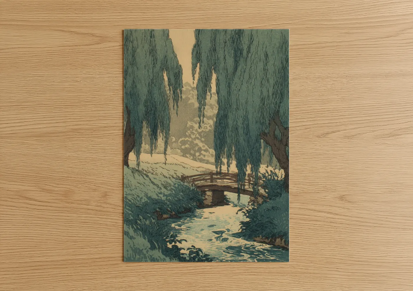 Willow Forest Bridge Japanese Woodblock Wall Art