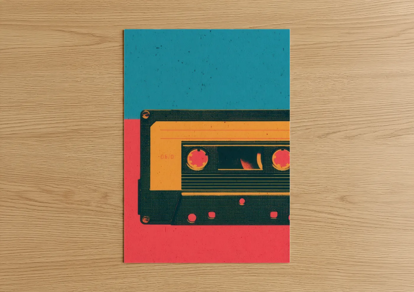 Retro Cassette Tape Orange Pink Wall Art