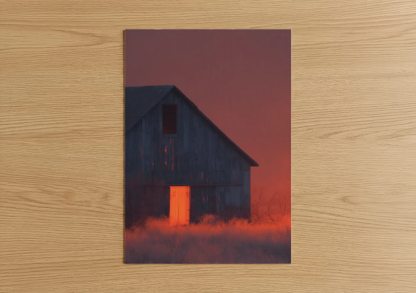 Crimson Barn Glow Sunset Wall Art