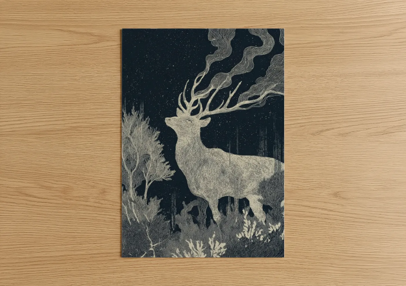 Starlit Stag Dark Fantasy Night Wall Art
