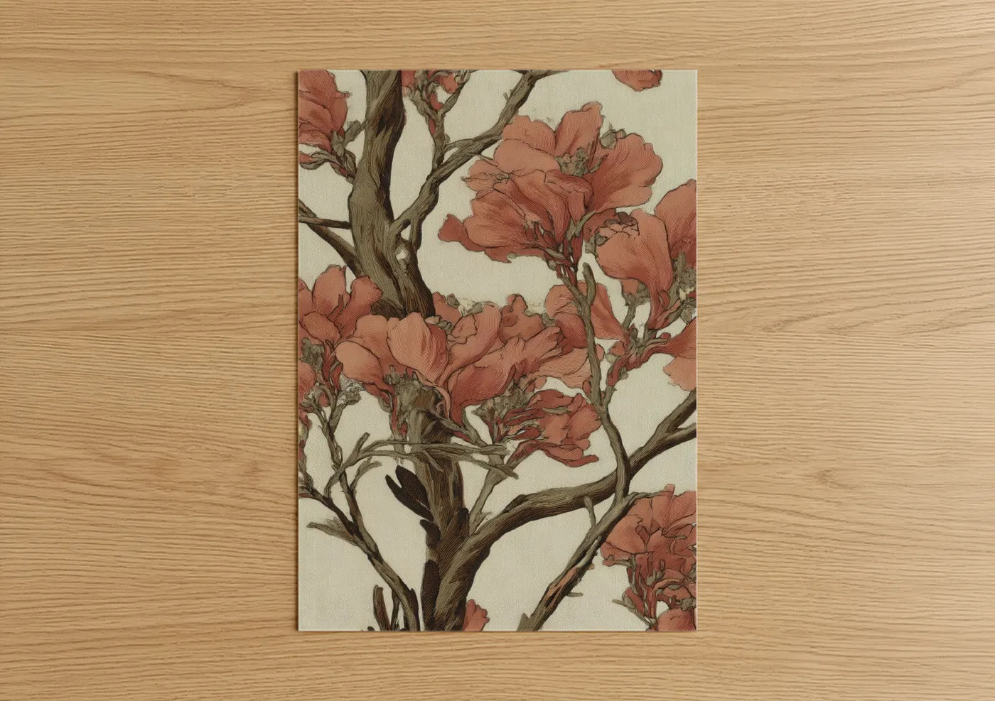 Coral Desert Tree Watercolor Illustration Wall Art