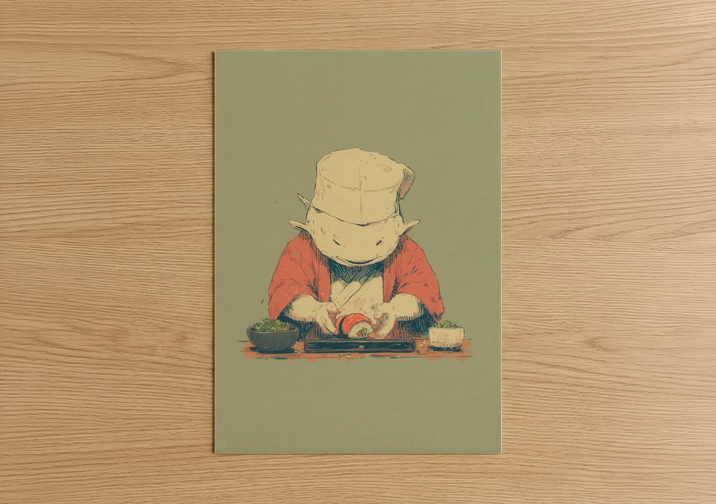 Chef Tuna Cooking Illustration Wall Art