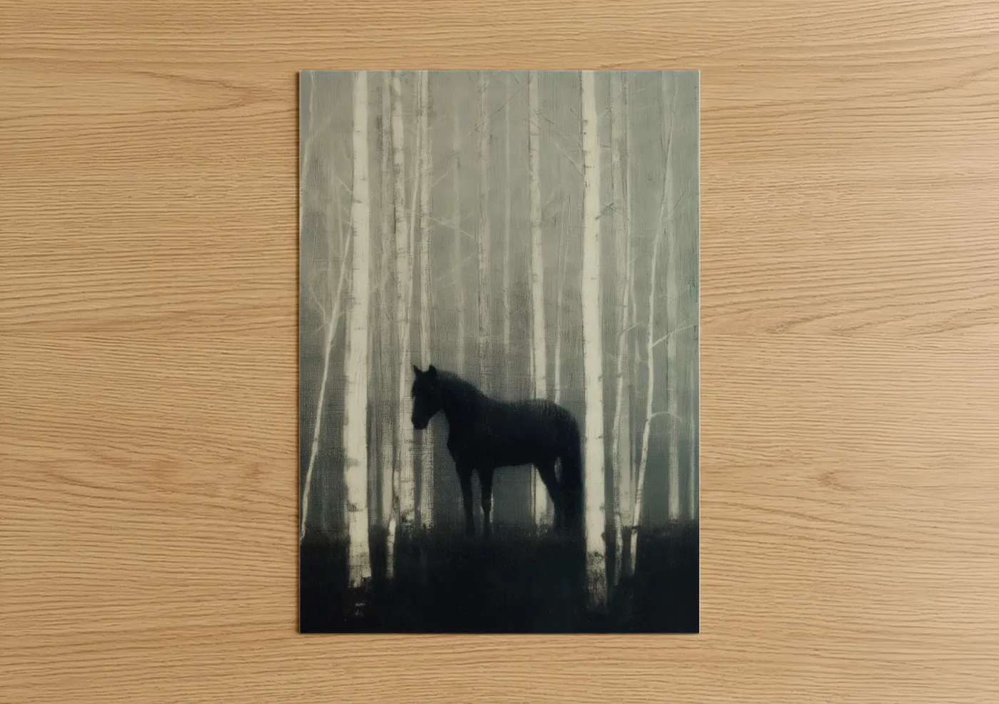 Misty Andalusian Horse in Birch Forest Wall Art