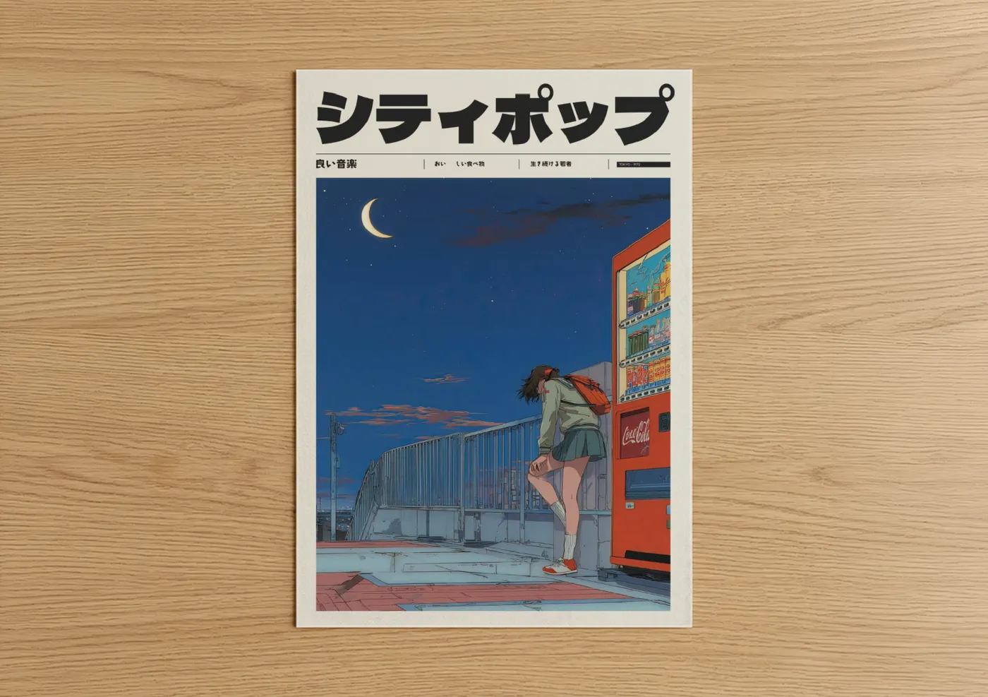 Anime Girl Night Vending Machine Scene Wall Art