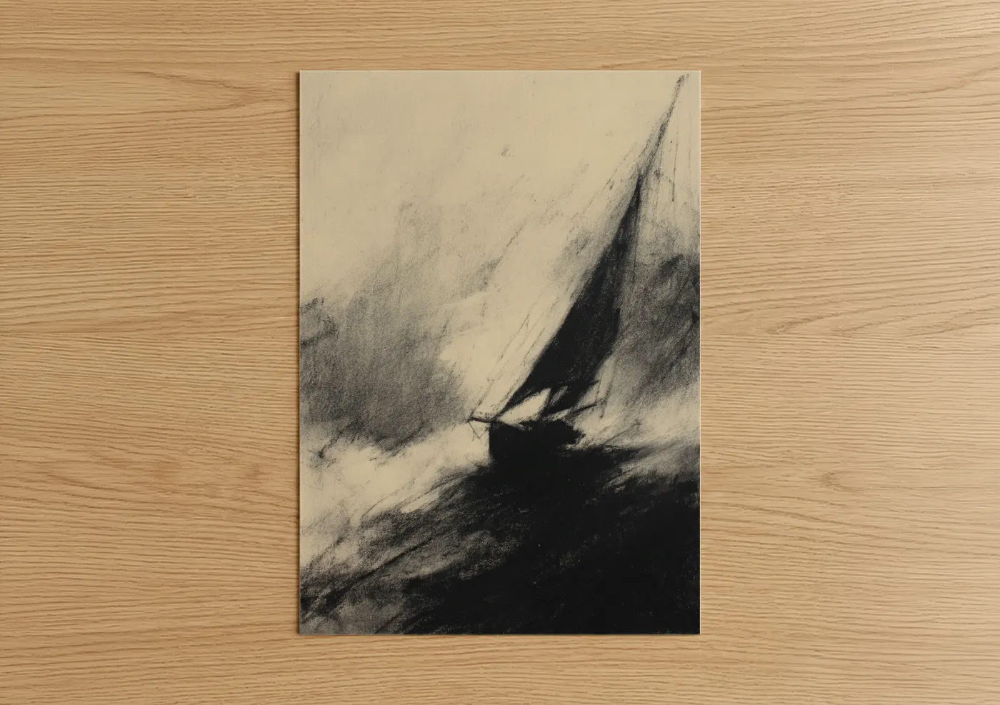 Stormy Sailboat Sketch Charcoal Wall Art