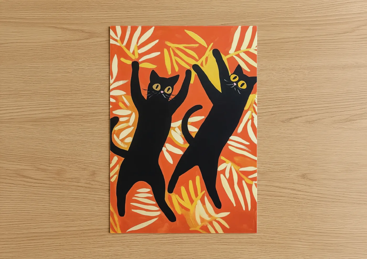 Playful Black Cats with Yellow Eyes Wall Art