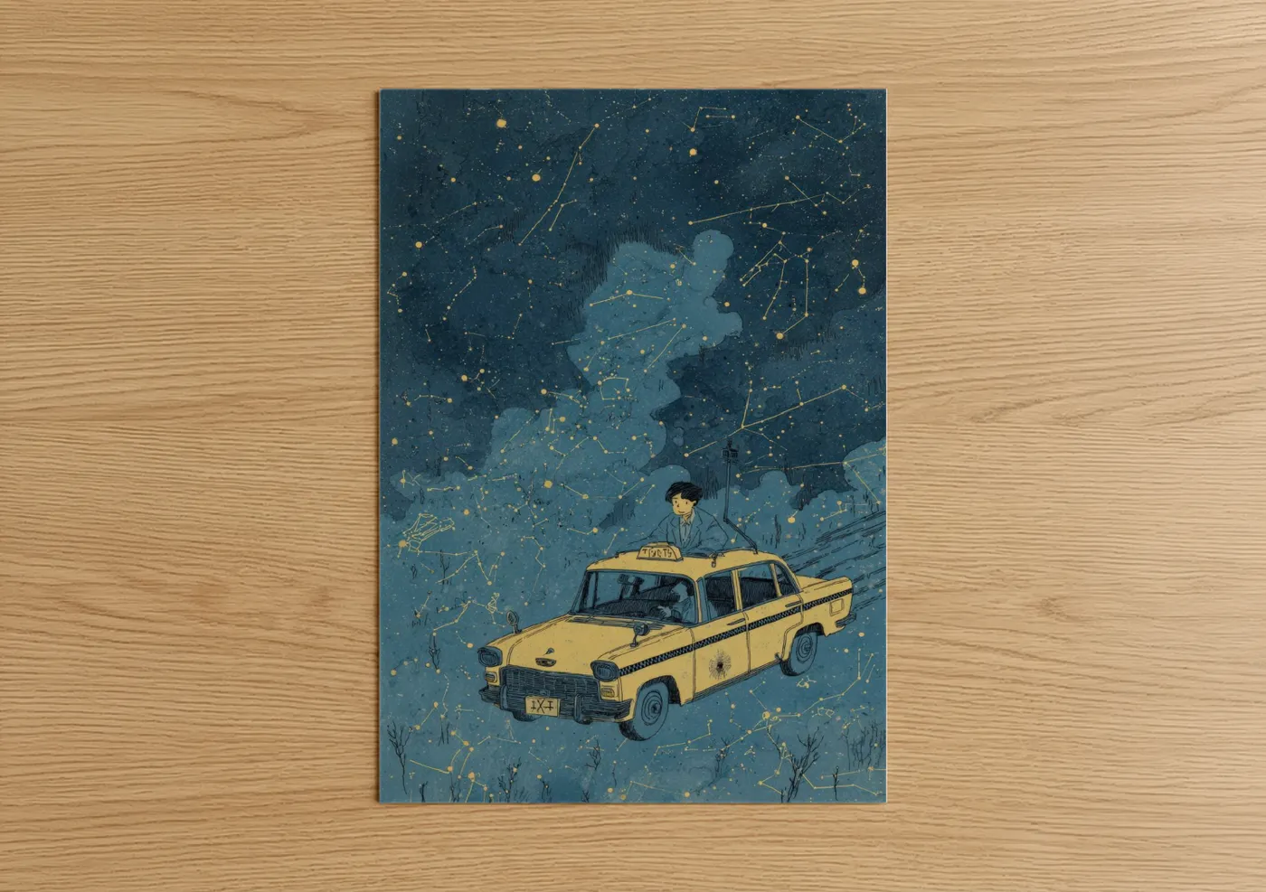 Starlit Taxi Cab Night Sky Wall Art