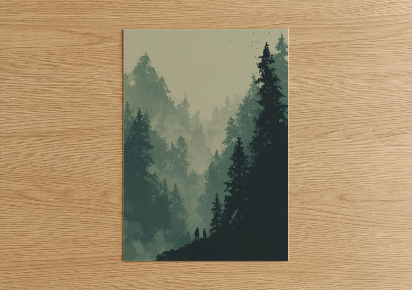 Misty Cedar Forest Landscape Illustration Wall Art