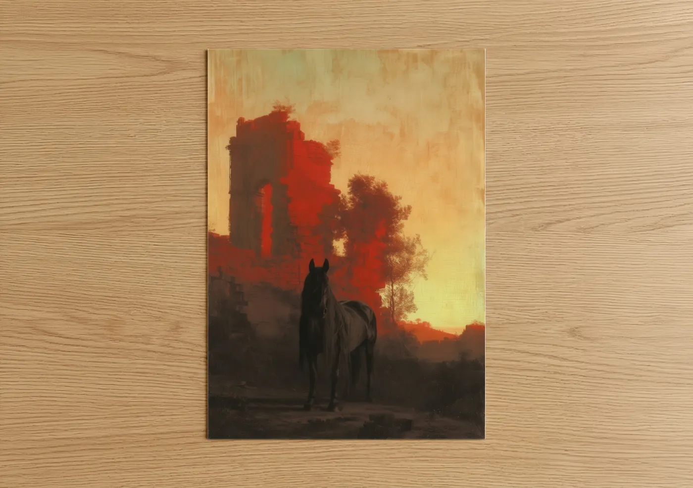 Friesian Horse Red Sunset Ruins Wall Art