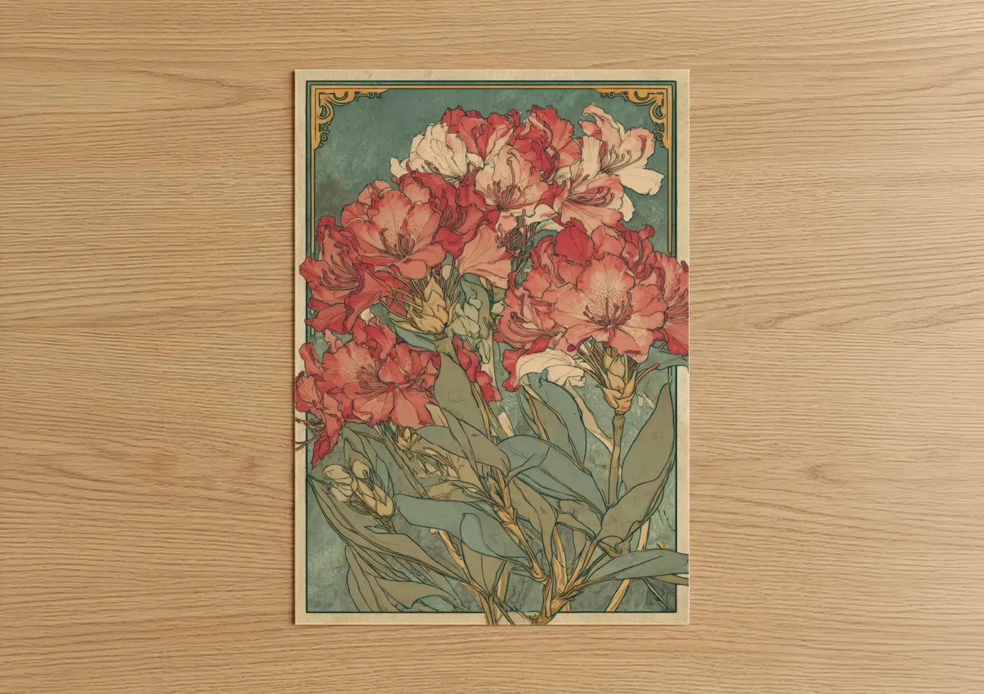 Coral Rhododendron Botanical Wall Art