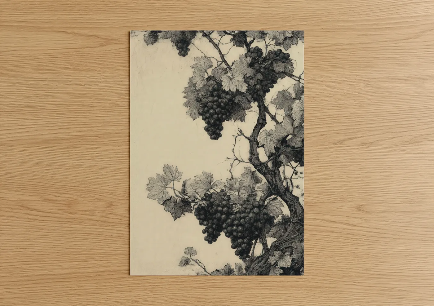 Vintage Grape Vine Botanical Etching Wall Art