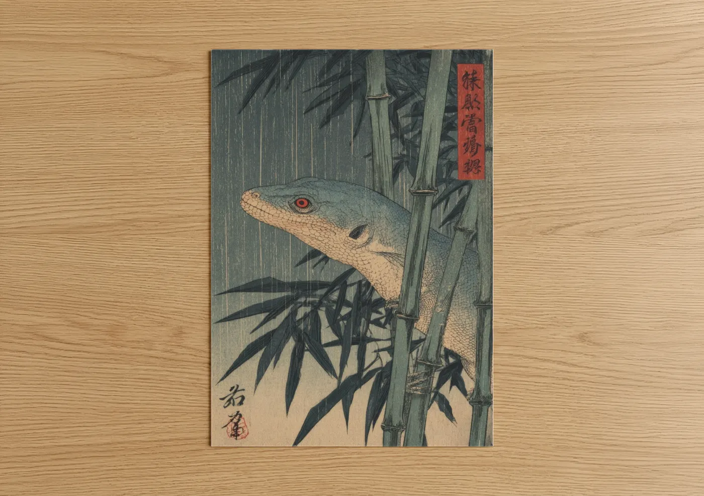 Bamboo Lizard Japanese Woodblock Wall Art