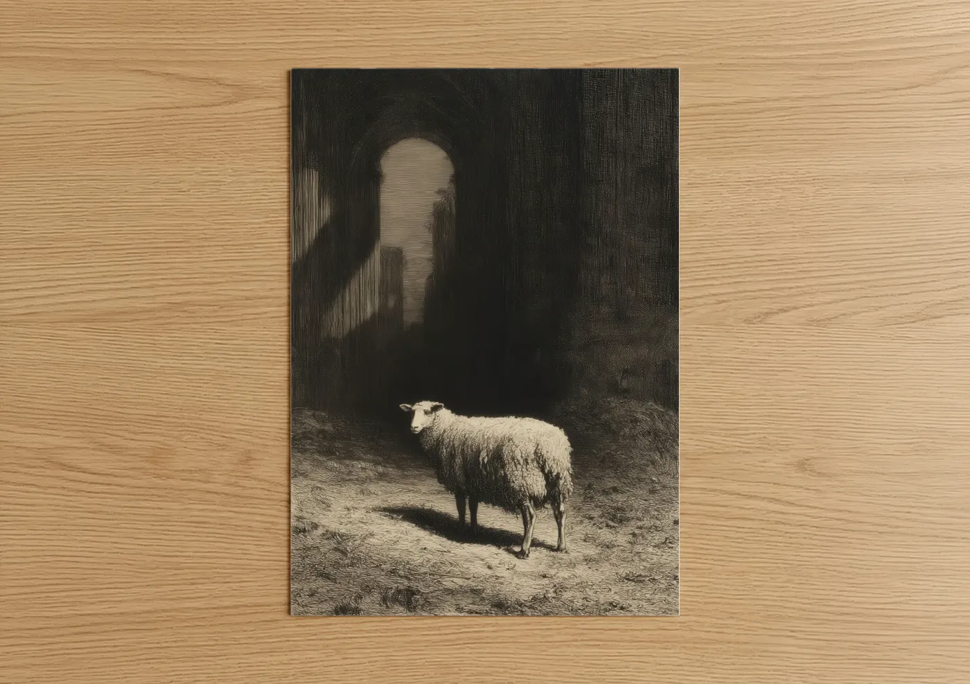 Solitary Sheep Archway Etching Wall Art