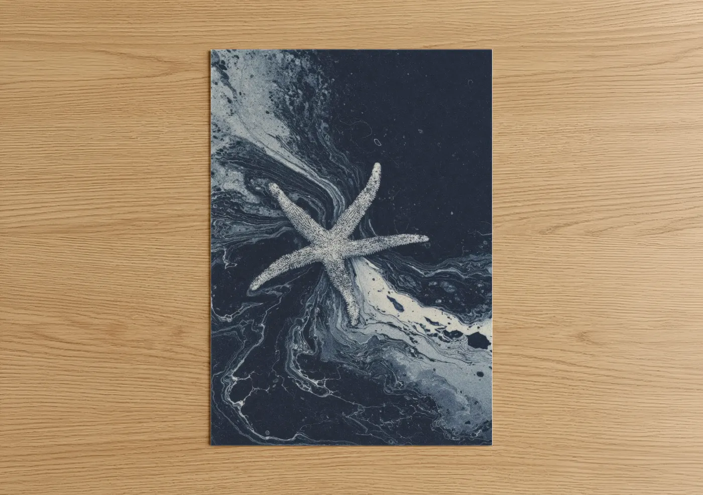 White Starfish Ocean Swirl Abstract Wall Art
