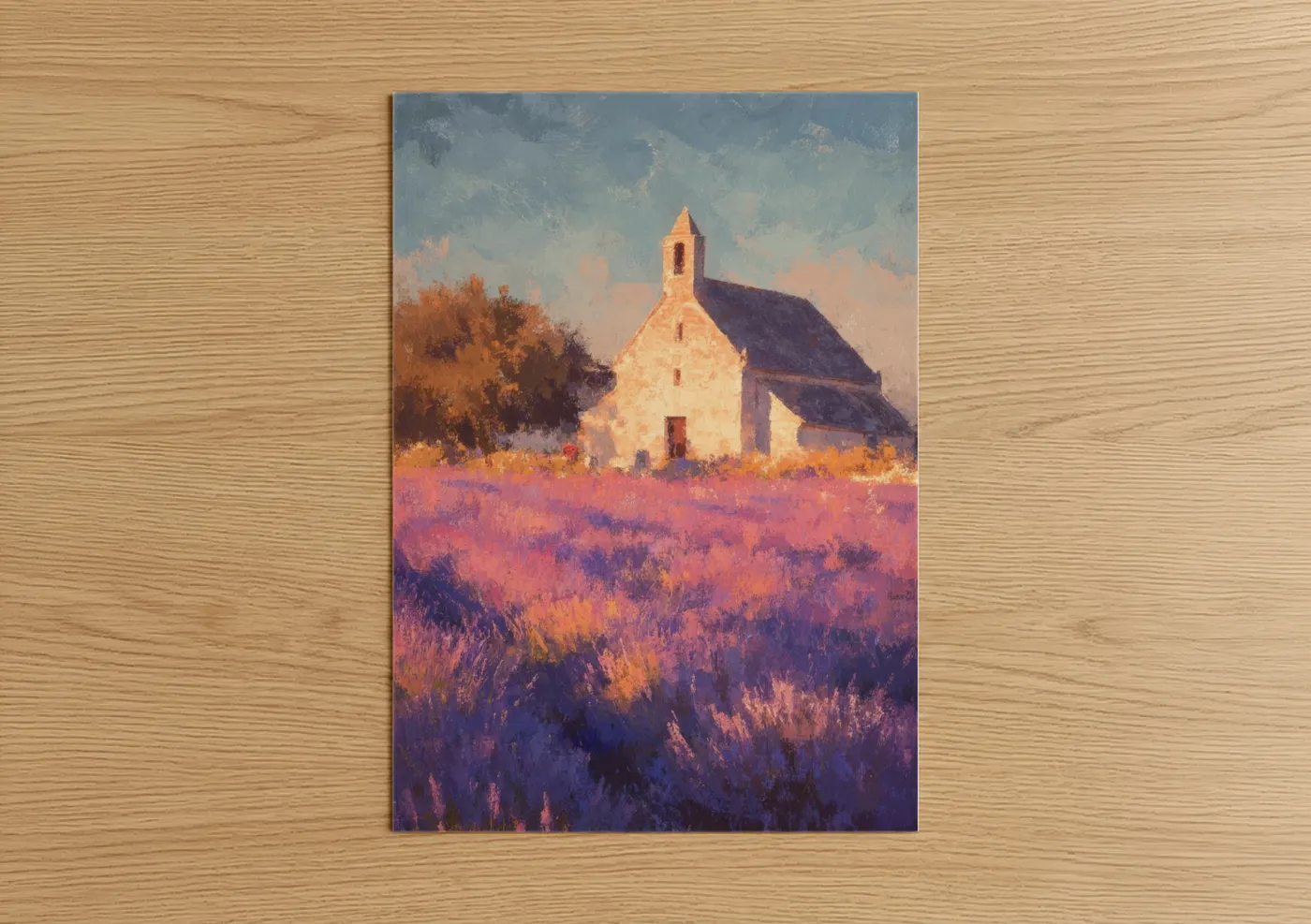 Lavender Field Church Impressionist Wall Art