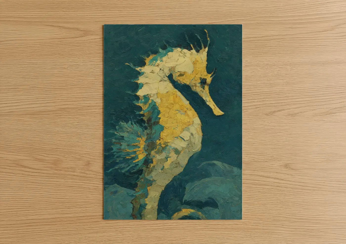 Golden Seahorse Impressionist Ocean Wall Art