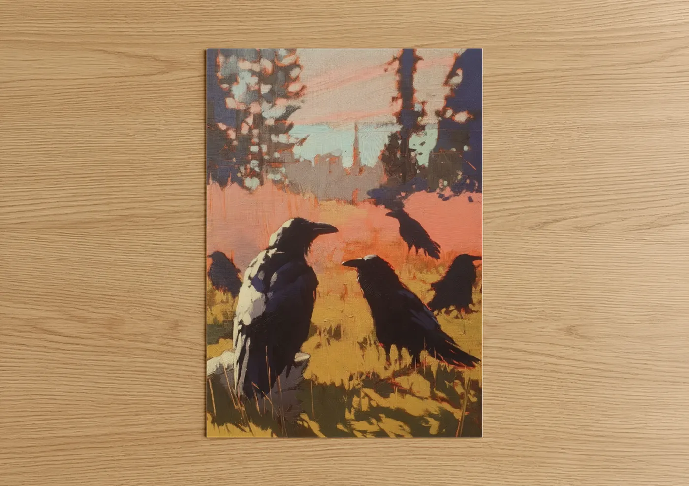 Crows and Ravens Sunset Landscape Wall Art